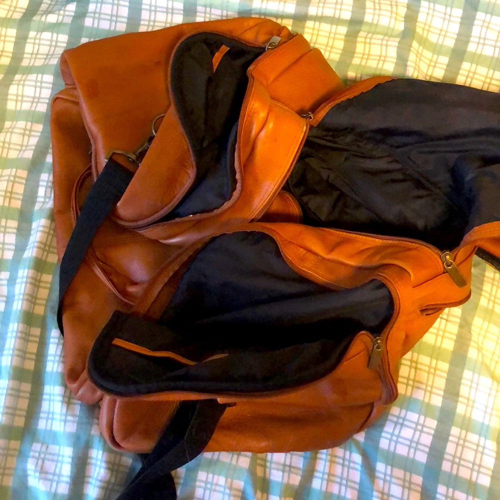 Leather duffel bag
